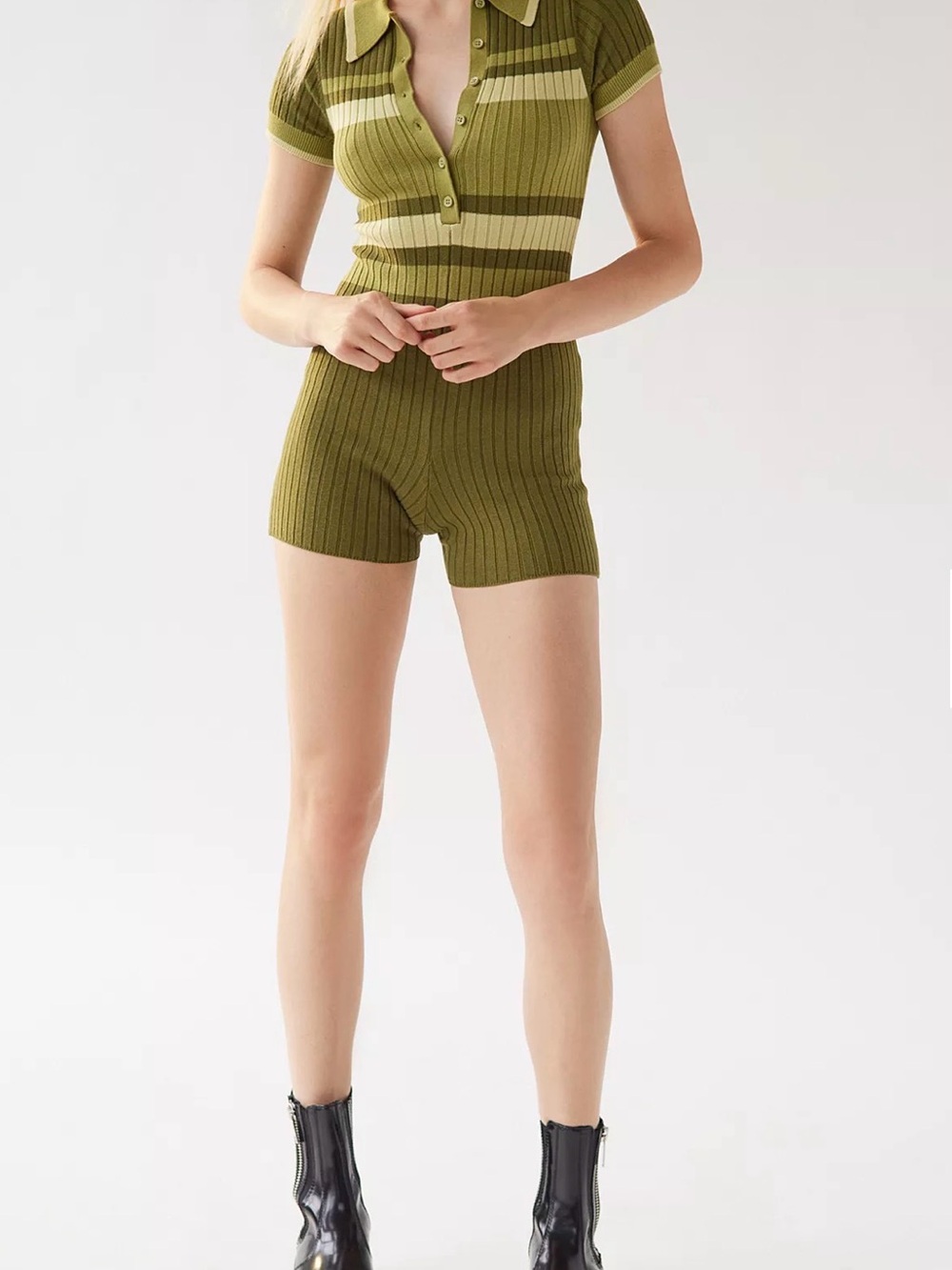 Urban Outfitters Green Striped Knit Juniper Sweater Romper Size Medium